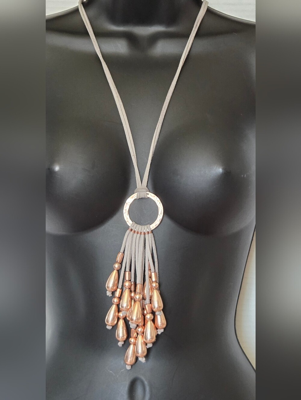 Ethel & Myrtle Suede Tassel Necklace with Rose Gold Beads & Earrrings Set NWT